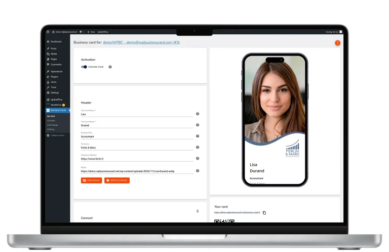Captura de tela do plugin WordPress WpBusinessCard - Criação de cartão de visita digital