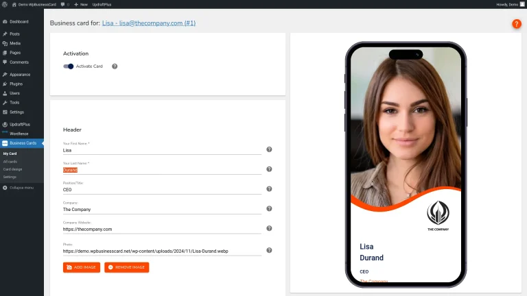 #3 Create your card - WordPress business cards plugin